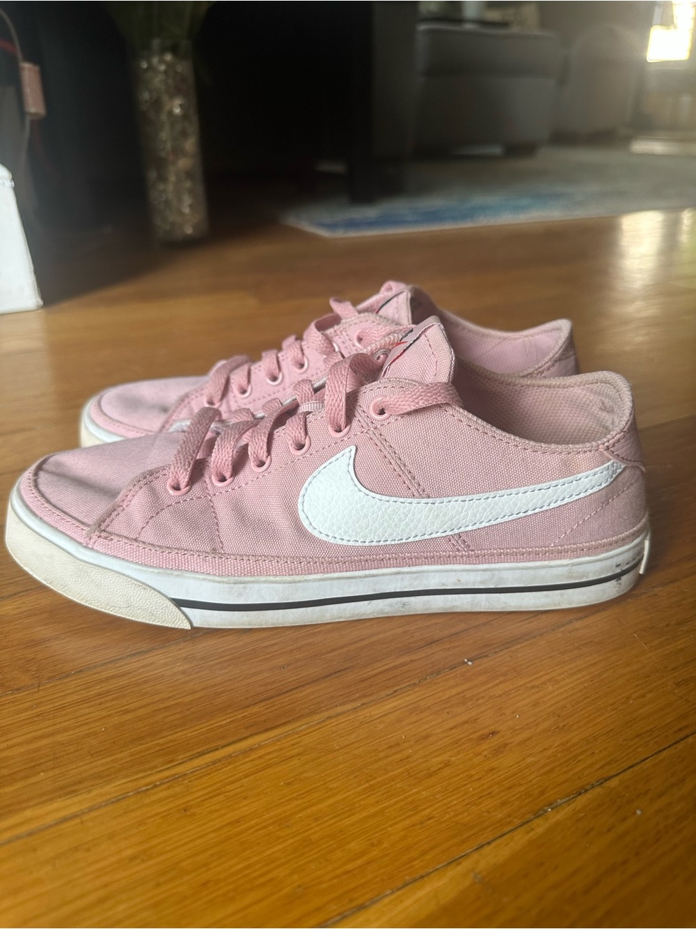 Nike Pink Canvas Low Profile Sneakers with White Swoosh